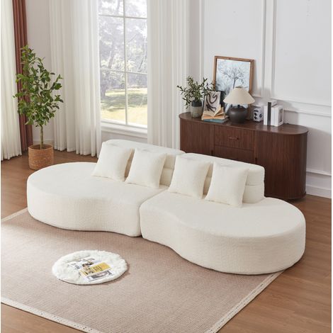 Canapé modulaire 310 cm beige en chenille avec dossier à niveaux (1/5)