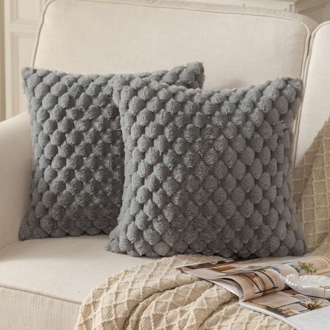 Housse de coussin décorative extra douce en , housse de coussin de salon, gris, 50 x 50 cm, lot de 2