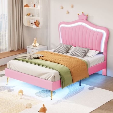 Bett Bettgestell LED Polsterbett 90x200 Rosa OKMYHOME