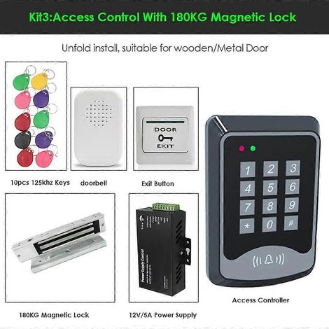 Kit de contrôle d'accès RFID, comprenant clé, clavier, alimentation, serrure de porte, type électronique, kit de contrôle d'accès intelligent 180 kg 3 (1/5)