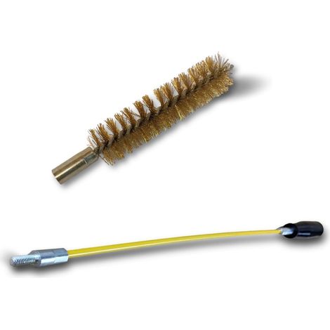 Ecouvillon LAITON Condenseur  Lot de 10 avec 1 tringle flexible 48 cm  Ø 20 mm  Raccord laiton taraudé M6 femelle  Torsade en acier galvanisé  Brosse nettoyage  Kibros 4TCL20Tx10