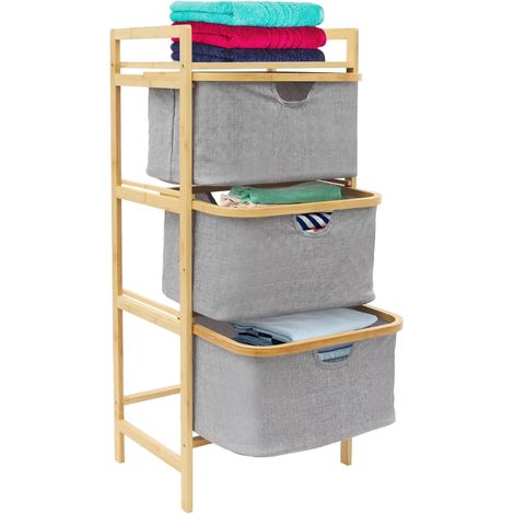 Panier à linge, panier à linge à 3 niveaux, avec poignées, panier à linge avec étagère, système de tri pour vêtements, serviettes, rangement de la maison, 44 x 33 x 96 cm