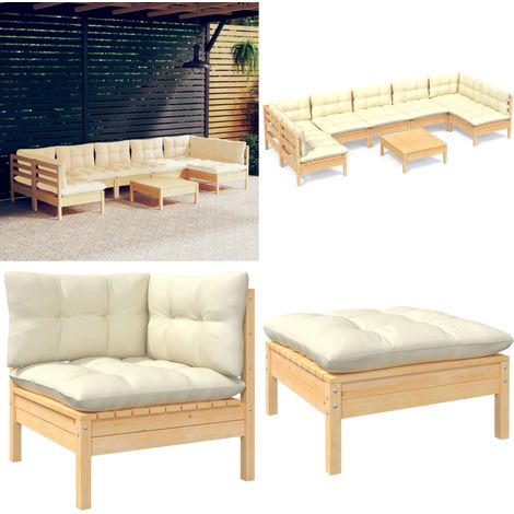 8-tlg. Garten-Lounge-Set mit Creme Kissen Massivholz Kiefer - Gartenzubehör - Lounge Set - Gartenmöbel - Outdoor Möbel - Esstisch - Home & Living (1/5)