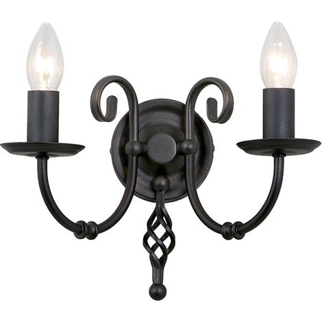 Applique doppia Artisan nera in acciaio 2xE14 60W Elstead (1/5)
