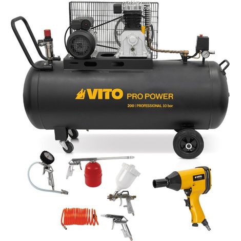 Compresseur d'air 200L 10Bar 400L/min + Clé à choc pneumatique 310Nm + Outils de Gonflage Soufflage Peinture Garage Atelier VITO (1/5)