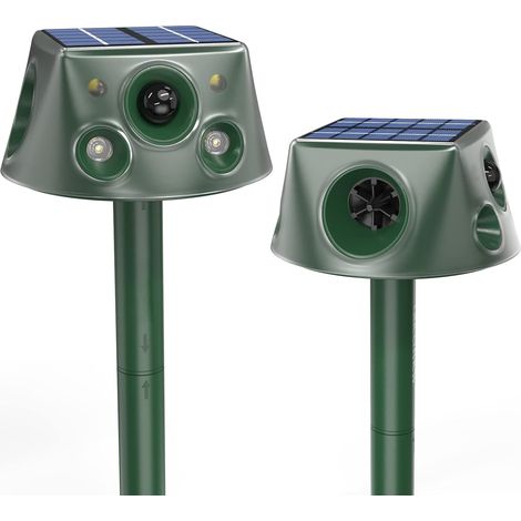 2 pièces repulsif Chat Exterieur Interieur, Répulsif Chat Ultrason avec Détecteur de Mouvement, Flash LED, Sons d'alarme et Ondes Sismiques, Repulsif Chat Jardin, Repulsif Ultrason Chat Solaire