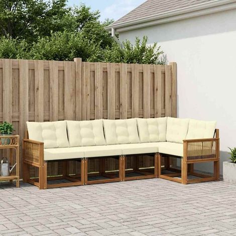 vidaXL Outdoor-Sofagarnitur mit Kissen 5 pcs Natur und Creme (1/5)