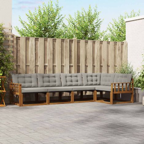 Outdoor-Sofagarnitur mit Kissen 5 pcs Natürlich und Hellgrau