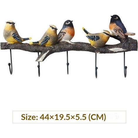 Patère murale créative en forme d'oiseau, porte-clés, entrée, décoration rustique, cinq oiseaux (1/5)