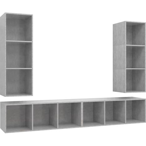vidaXL Muebles de salón de pared 4 pzs madera ingeniería gris hormigón (1/2)