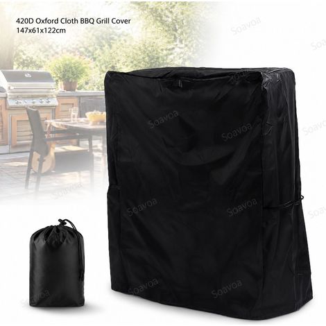 Housse de barbecue 420D Oxford étanche anti-UV noir/argent 147x61x122cm avec sangles et sac de rangement pour extérieur (1/4)