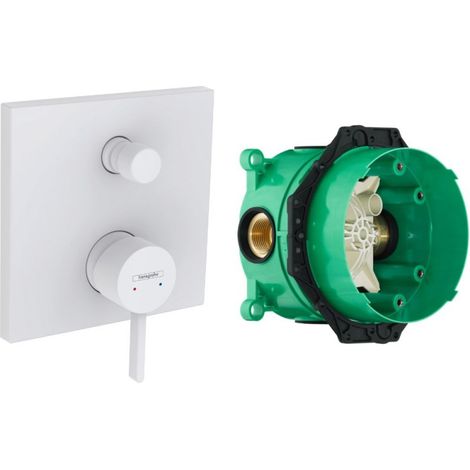 Façade robinet encastré mécanique HANSGROHE Finoris 2 sorties Blanc mat + Corps encastré universel iBox