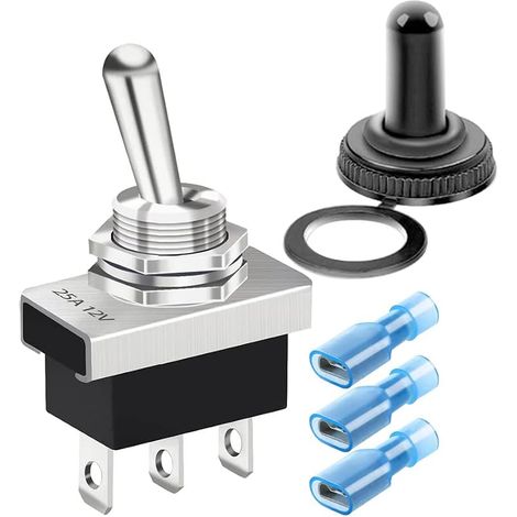 Gebildet Métal ON/OFF/ON Interrupteur à Bascule 25A 12VDC/15A 24VDC/10A 250VAC/ 15A 125VAC SPDT 3Pin Interrupteur à Bascule 3Positions avec Capuchon étanche pour Voiture Automatique KN3D-103 (1/5)