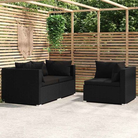Salon de jardin 3 pcs avec coussins-Lot de 3 Mobilier de jardin-Meuble de jardin Noir Résine tressée 202189 (1/5)
