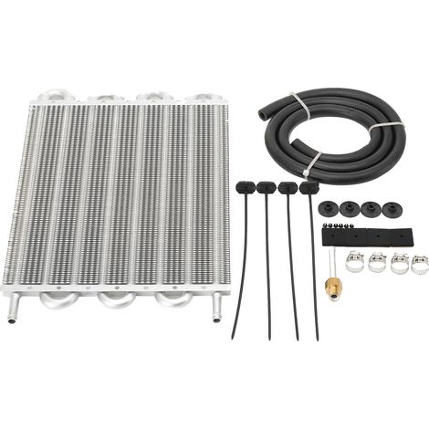 Enfriador de aceite de transmisión, aleación de aluminio, tamaño 254 x 300 x 20 mm, manguera de silicona de 8,5 x 1500 mm, compatibilidad universal, kit de instalación completo. (1/5)