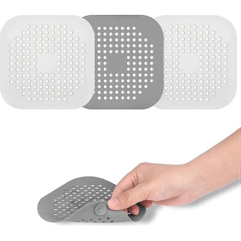 Cache-bonde de douche avec récupérateur de cheveux (lot de 3), 14,5 cm (5,7 pouces), en silicone plat TPR. (1/5)