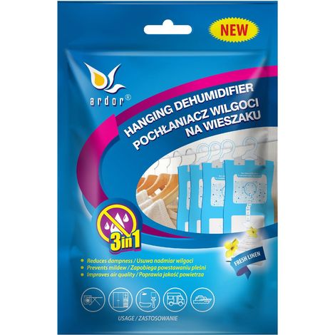 Ardor 3-in-1 Feuchtigkeitsabsorber am Kleiderbügel – Frische Wäsche 250 ml (220 g)