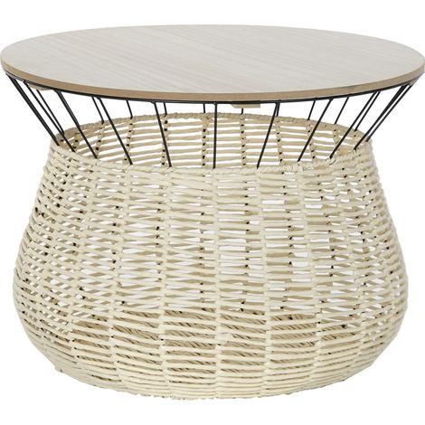 Table d'appoint en MDF et fer coloris naturel/ noir - diamètre 54 x hauteur 40 cm -PEGANE- (1/4)