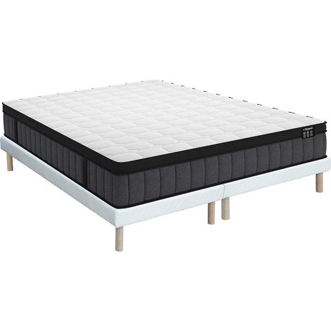 Ensemble 180 x 200 cm sommier tapissier + matelas hybride ressorts ensachés 7 zones et gel à mémoire de forme ép.25cm - TOLCA de YSMÉE