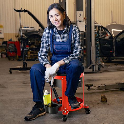 Siège rembourré amovible et 4 roulettes silencieuses pour travailler assis, tabouret de mécanicien pour garage (1/5)