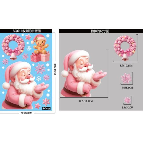Autocollants décoratifs roses pour fenêtres, sapin de Noël, bonhomme de neige, autocollants pour fenêtres, cerf de Noël, flocons de neige, autocollants statiques