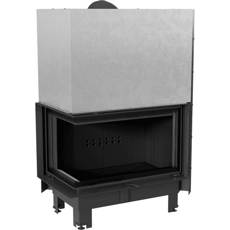 Kamineinsatz aus Stahl KRATKI MBO links 15 kW Ø 200 mit Schiebetür schwarz Verkleidung (1/5)