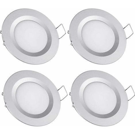 4 x Spot LED Encastrable 12V Trou 58-65mm 3W 3200K Plafonnier Encastré pour Camping-car Bateau Caravane Van Yacht Blanc chaud (Finition argentée) (1/5)