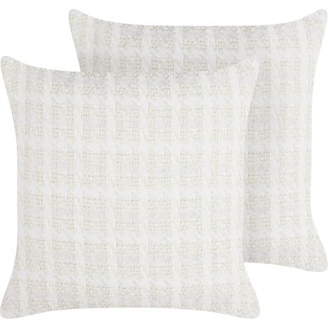 Dekokissen 2er Set DOURIS 45 x 45 cm Hellbeige Kariertes Muster
