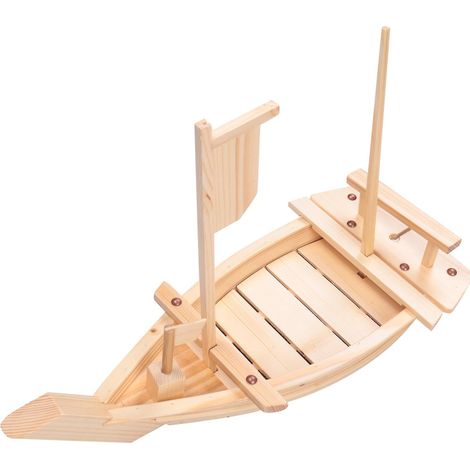 Plateau à sushis en bois, format bateau de service 50 cm, pour restaurant (1/5)