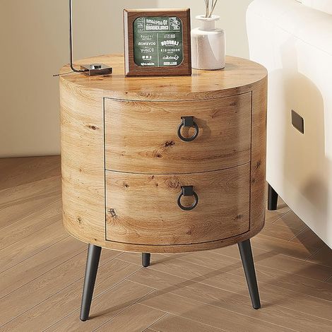Table de Chevet, Armoire de Chevet avec 2 Tiroirs,47x47x55cm,Meuble de Rangement Chambre à Coucher Maison,Bois de Pin Massif,Naturel (1/5)