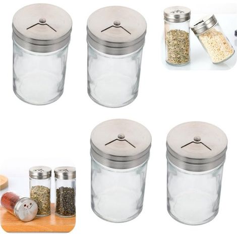 Bottiglia riutilizzabile per spezie, pepe, sale, zucchero con tappo a vite, accessorio per la conservazione, utensile da cucina per (1/5)