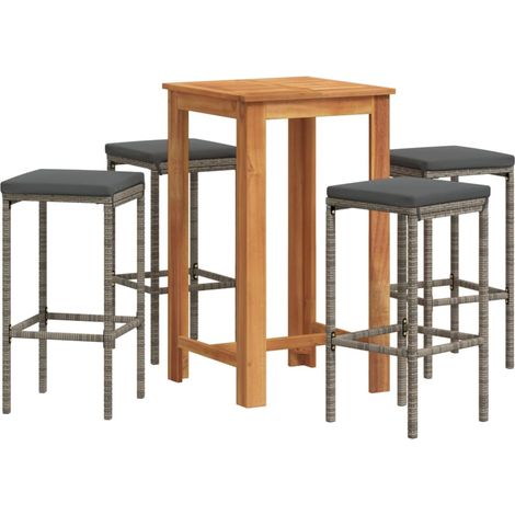 Maison Exclusive - Set Bar Giardino 5pz Grigio Legno Massello Acacia e Polyrattan