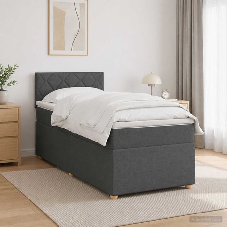 vidaXL Letto con Box Spring, Materasso e LED Grigio Scuro 90 x 190 cm (1/5)