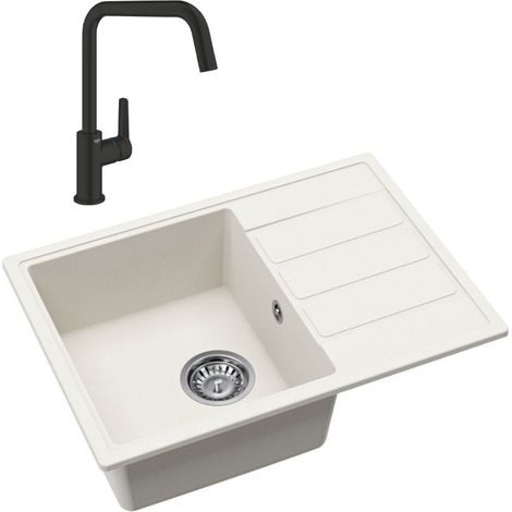 62x44 cm évier avec égouttoir réversible en Granite, à encastrer, blanc + mitigeur lavabo/cuisine Grohe Start (SATSE2WG3047) (1/5)
