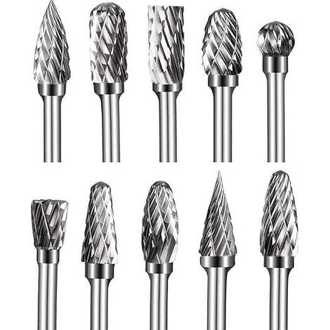 10Pcs Fraises Rotatives en Carbure de Tungstène Burres, Fraise Metal tête de meulage pour outils rotatifs Dremel, meuleuse et travaux du bois, gravure, polissage du métal (1/5)