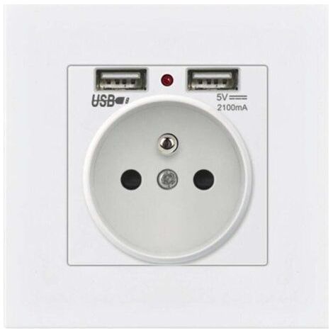 Set of 2 Wall Sockets, Wall Electrical Socket with Double USB 5V/2100mA, Recessed Socket with 2 USB Ports Practical and Handy (1/4)