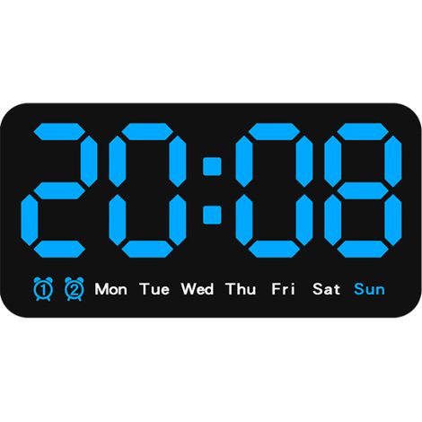 Orologio da parete digitale, orologio digitale a LED, formato 12/24 ore, numeri grandi, lancetta dei secondi silenziosa, colore blu.