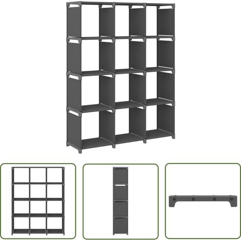 The Living Store Étagère d'affichage 12 cubes Gris 103x30x141 cm Tissu - Étagère - Bibliothèque - Rangement Intérieur - Meuble Design - Mobilier Contemporain (1/5)