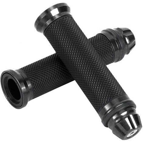 Motorcycle Throttle Grip CNC Aluminum Handlebar Grip + Rubber for 7/8" Bike (Black) (1/5)