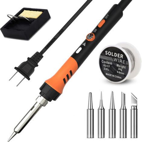 Soldering Iron, 60W Electric Soldering Iron Precision Soldering Kit with On/Off Switch Adjustable Temperature 200-450 ℃ 5 Soldering Tips, Solder Wire, Soldering Iron Stand (1/5)