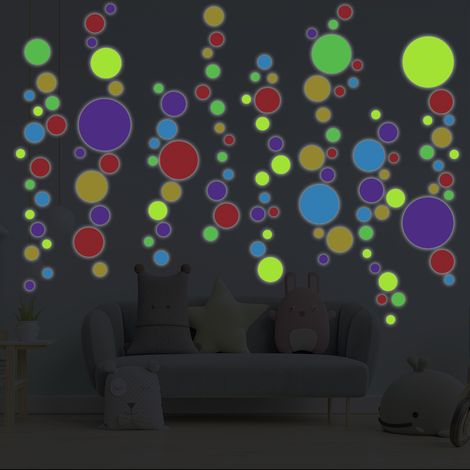 Sticker phosphorescent lumineux - POINTS MULTICOLORES - Autocollant mural plafond enfant fluorescent - 40x30cm (1/5)
