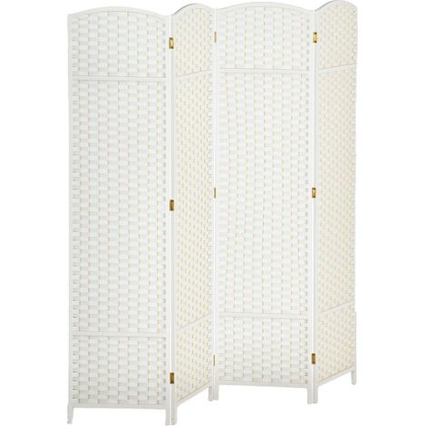 Paravent Intérieur Séparateur de Pièce Pliable 4 Panneaux en Bois de Pin et Polypropylène Blanc pour Chambre et Bureau (1/5)