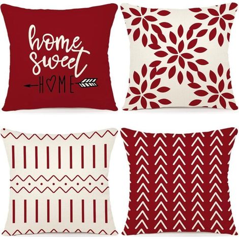 Lot de 4 Housse Coussin Décoratif Canapé Taie d'oreiller Decoration Canapé Housses de Coussin en Lin d'extérieur Housse de Coussin Décoration pour Chambre, canapé, Chaise, Lit,Jardin 45x45CM,No (1/5)