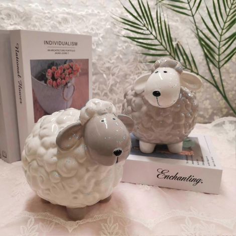 Tirelire en céramique en forme de mouton, tirelire mignonne en forme de mouton, décoration de bureau [PB]