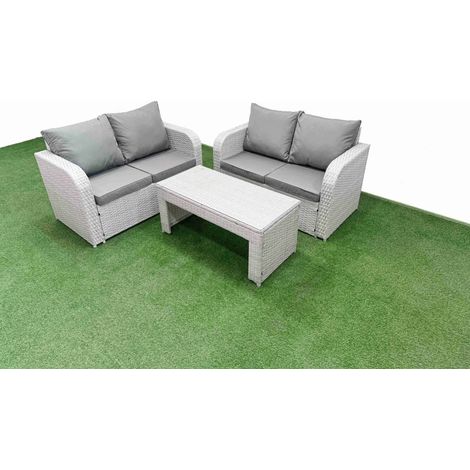 Fimous 4 Seater Outdoor Love Sofa Set Rattan Garden Furniture Set with Oblong Coffee Table Light Grey (1/4)