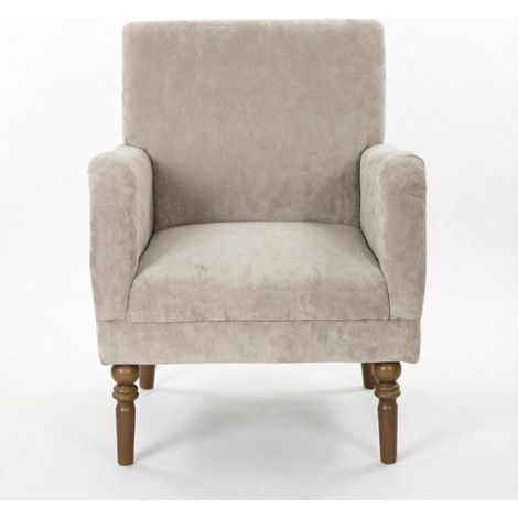 Sillón individual con respaldo alto y asiento ancho, gris, lino y patas de madera (1/5)