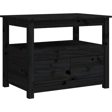 Couchtisch Schwarz 71x49x55 cm Massivholz Kiefer