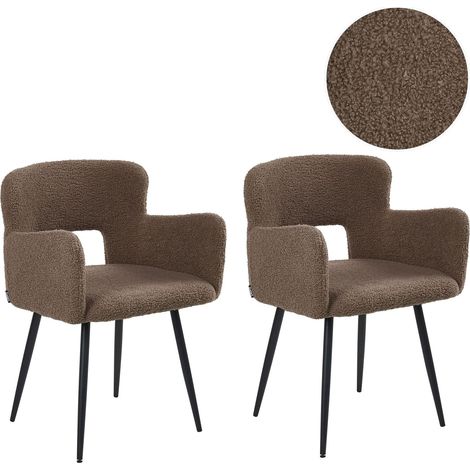 Lot de 2 Chaises de Salle à Manger Moderne en Bouclé Assise avec Accoudoirs Capitonnée Marron Sanilac (1/5)