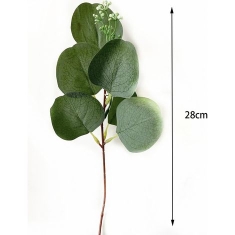 24 tiges et branches d'eucalyptus artificielles, feuilles rondes et fleurs blanches décoratives, plante artificielle pour décoration de mariage (1/5)