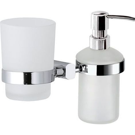 Supporto da muro doppio completo di bicchiere e dispenser sapone - serie forma (1/3)